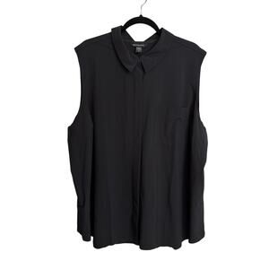 Athleta Tank Top Womens 3X Black Everlasting Collared Button Front UPF 50+